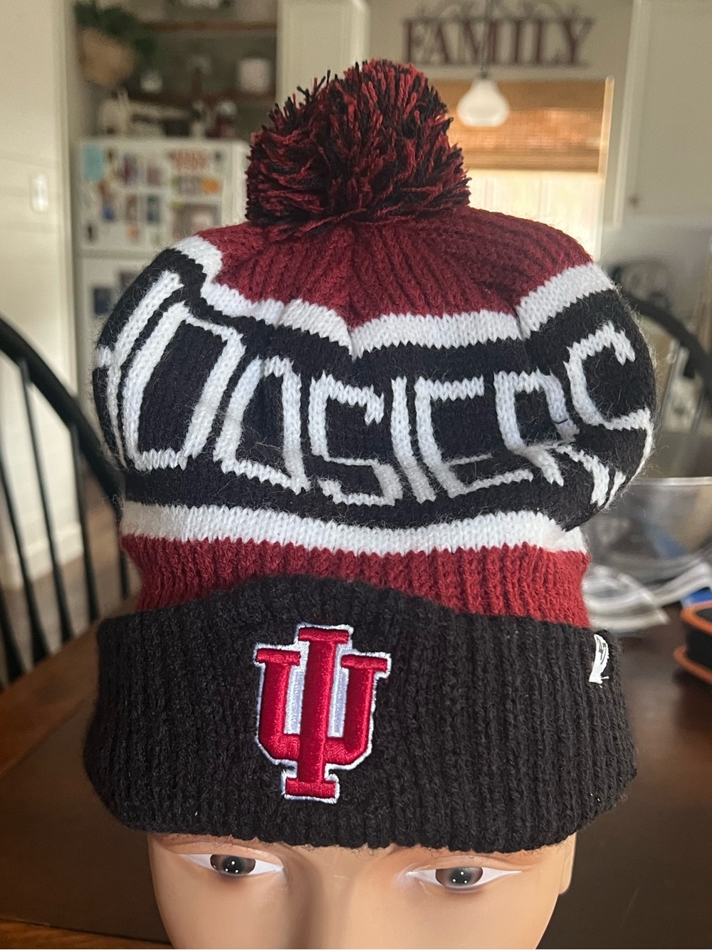 Indiana University Pom Beanie - Crimson, Black, White by 47